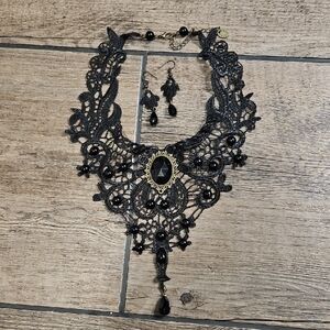 Beaded Lace Choker and Earring Set